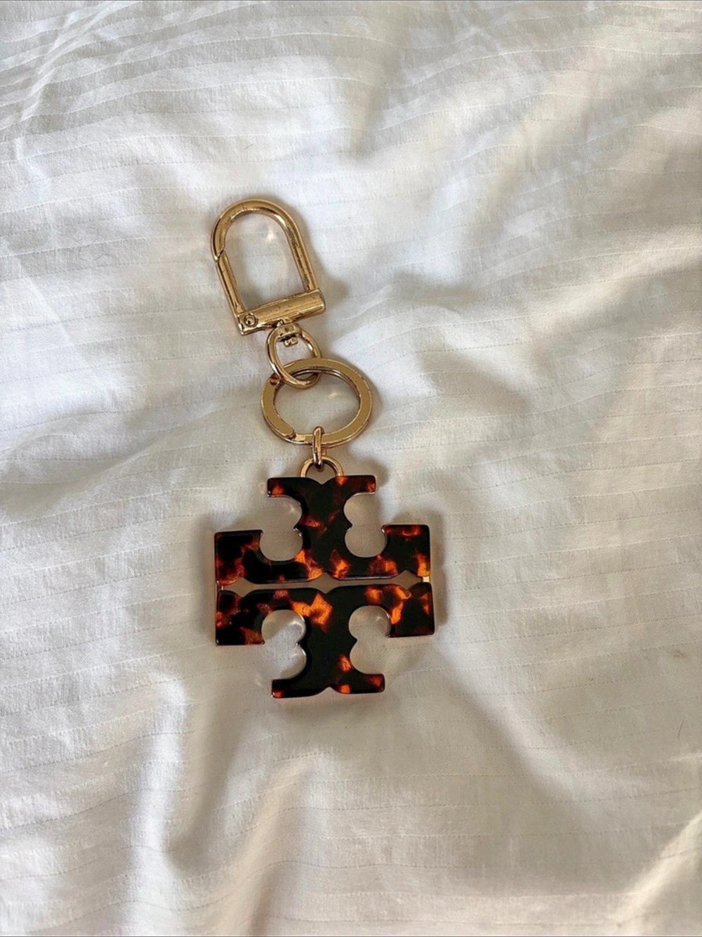 Tory Burch Logo Charm Key Fob Brown & Gold Keychain